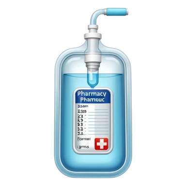 Hospital Intravenous fluid bag that has 2 ports on the bottom, and is filled with 500ml, pharmacy label sticker