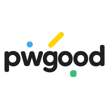 playful logo for 'pwgood' with rounded font and colorful accents, tech startup vibe sticker