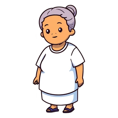 Full body view of a Black mother with Alzheimer's disease who has a 19-year-old child, gentle posture, slightly confused expression, comfortable clothing sticker