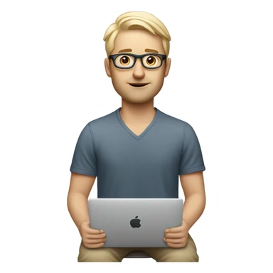 white-skinned product designer sitting with macbook sticker