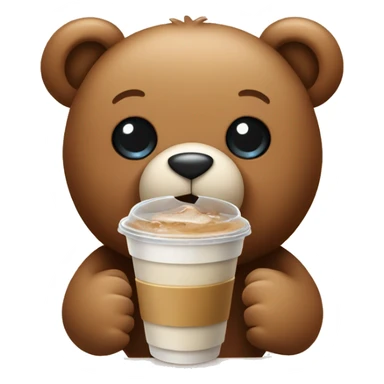 Teddy bear holding an iced coffee sticker