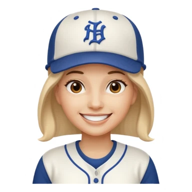 woman with white jersey and baseball hat sticker