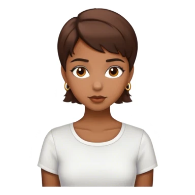 Short hair girl whit brown hair and eyes, whit a coquette shirt sticker