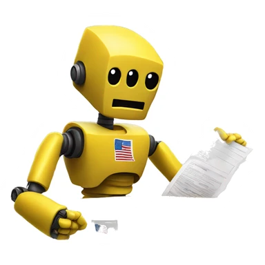 A yellow robot votes in the US election, with an American flag in the background sticker