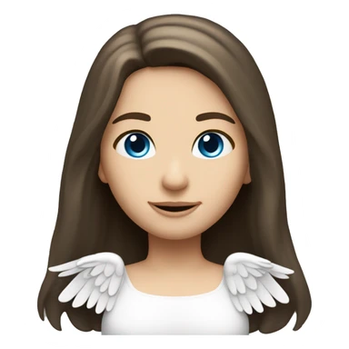 Caucasian brunette angel with long straight hair, dimples, big blue eyes, halo and wings sticker
