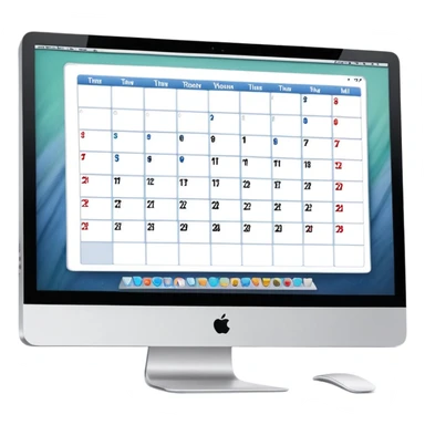 front view of an iMac with a single day-calendar on the screen, vertical list of hours on the left, horizontal rows for client slots, some slots marked as booked sticker