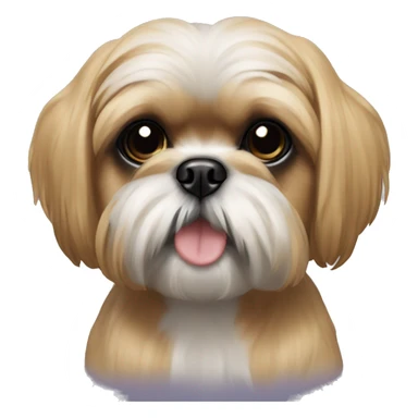 Gold shih tzu with a black muzzle sticker