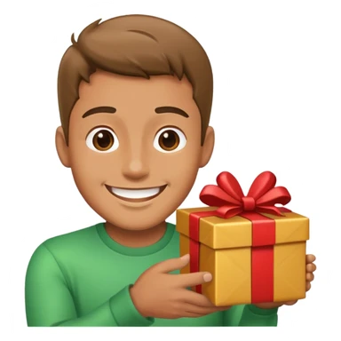 a man giving present sticker