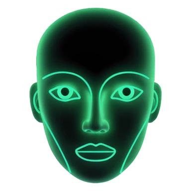 Minimalist futuristic AI avatar — clean glowing outline of a humanoid face, half-abstract with light reflections. sticker