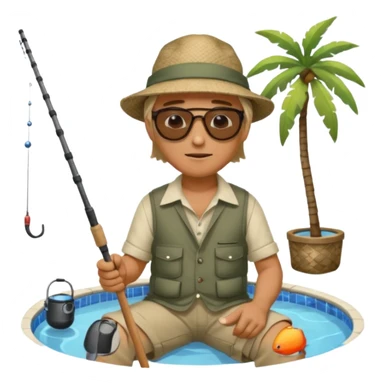 
man sitting fishing near the pool sticker