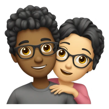 Boy with blonde hair and glasses hugging girl with black hair and glasses sticker