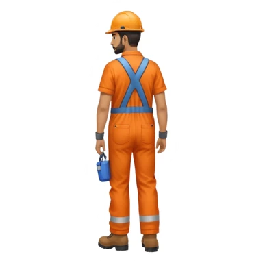 Indian male railway engineer orange overalls, boots walking back view sticker