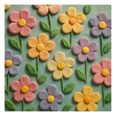 claymation style flower wall, pastel colors, visible texture sticker