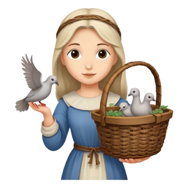 girl carrying wicker basket with turtledoves, medieval age sticker