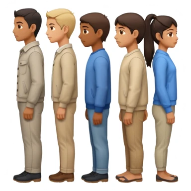 A row of five people standing one behind the other, all facing to the right, side view. sticker
