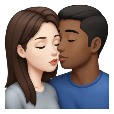 Brown haired white girl kissing black haired Asian man sticker