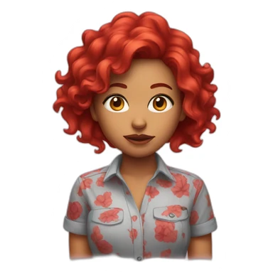 Latina with red hair and scary shirt sticker