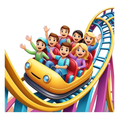 roller coaster with people riding, cheerful expressions sticker