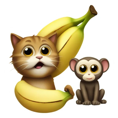 cat eating banana petting monkey sticker
