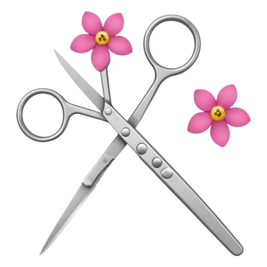 Closed flower pruning scissors with two blades, flower petals nearby sticker