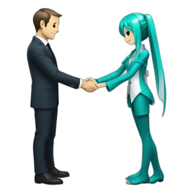 Hatsune Miku shaking hands with Emmanuel Macron sticker