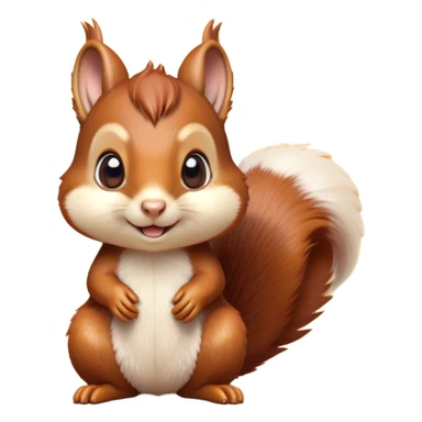 Cinematic Cute Squirrel Portrait Emoji, Head tilted playfully and inquisitively, featuring a fluffy, vibrant auburn Fur with a delicate cream belly and a bushy tail, round, sparkling eyes filled with curious mischief, Simplified yet irresistibly adorable features, highly detailed, glowing with a warm, friendly glow, high shine, affectionate and lively, stylized with a touch of woodland whimsy, bright and endearing, soft glowing outline, capturing the essence of a mischievous yet loving squirrel, so playful it feels like it could leap out of the screen and into your arms! sticker