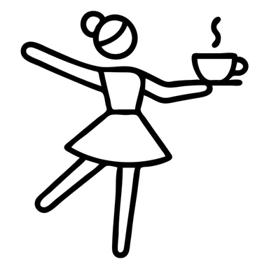 ballerina holding a cappuccino cup, minimal lines icon style sticker
