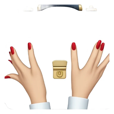 female hand with red manicure holding a dark blue business briefcase sticker