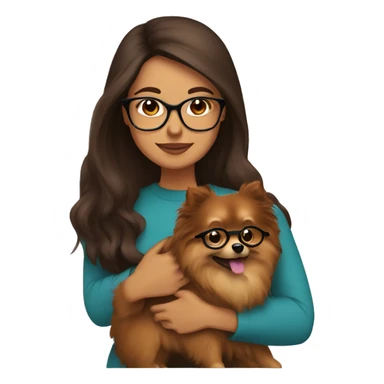 Hispanic woman with long Brown hair with glasses hugging  brown Pomeranian  sticker