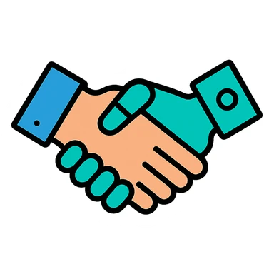 a human hand and a robot hand shaking, flat color icon style sticker