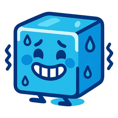 cute blue ice cube with a happy face, shivering but grinning sticker