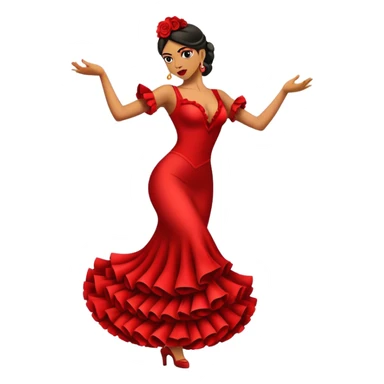 Cinematic Realistic Flamenco Dance Emoji, depicted as a passionate expressive flamenco performance with dramatic costumes and dynamic fiery movements, rendered with vibrant textures and bold energetic lighting that captures its intense rhythm. sticker