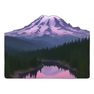 Mount rainier, twilight pink sky, square with border sticker