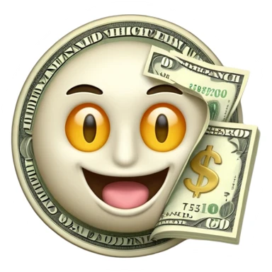 3D glossy money emoji sticker, dollar-sign eyes, cash flying out of mouth, centered. Add curved caption above the emoji: "ТГ - MHGPT4", bold, high-contrast, perfectly readable, sticker outline. Transparent background. sticker