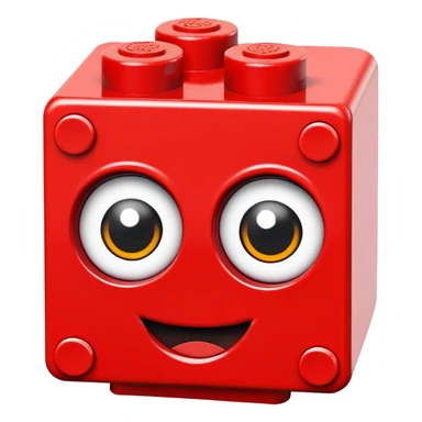 A red Lego building block with big adorable eyes and a happy expression sticker