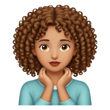 A brown girl with curly hair holding her neck with both hands. sticker