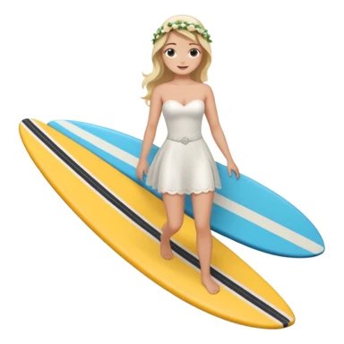 Bride holding her phone and long sholve. Under her feet, there is a surfing board. sticker