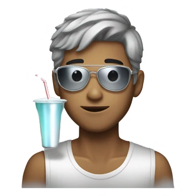 Silver short haired young guy with blindfold drinking boba sticker