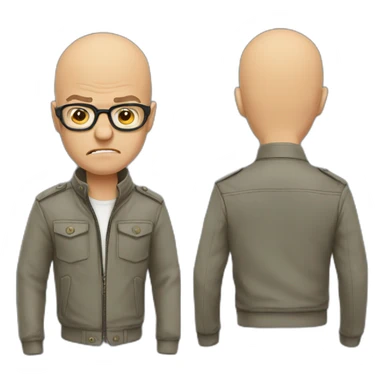 Angry bald man glasses, jacket sticker