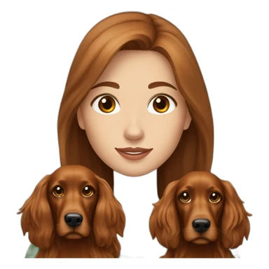 Very long light brown hair young woman with 2 Irish Setter dogs, 1 brown and 1 black sticker