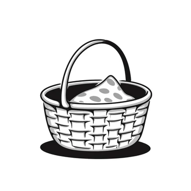 A wicker picnic basket with handle and some picnic items peeking out in pastel colors (dd9fb0, ffc6d3, a3bfc9, c4bee2, f1b091), hand-drawn doodle style sticker