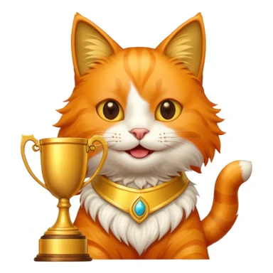 happy cat next to a giant trophy sticker