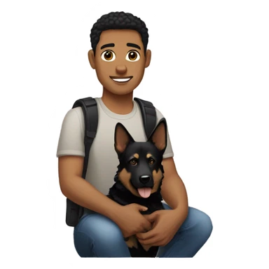 Light skin Man with black hair holding German shepherd dog sticker