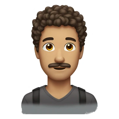 man strong with curly brown hair with mustache and no beard sticker