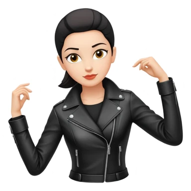 woman with oval-shaped flat-top head wearing a tight-fitting elbow-length black leather jacket sticker