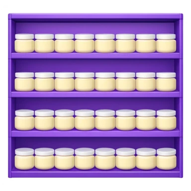 Japanese brand creams displayed on a purple storage shelf, arranged with horizontal variation and vertical consistency. sticker