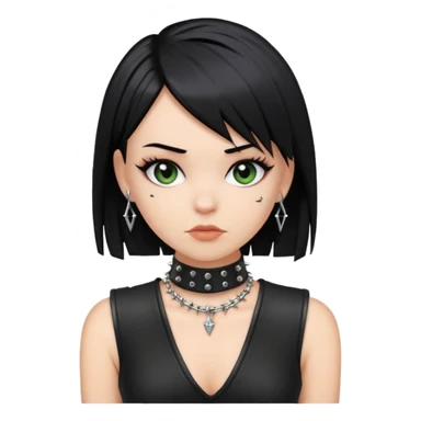 A white girl with Black straight hair with a bob with a black spiked chocker with punk clothes on sticker