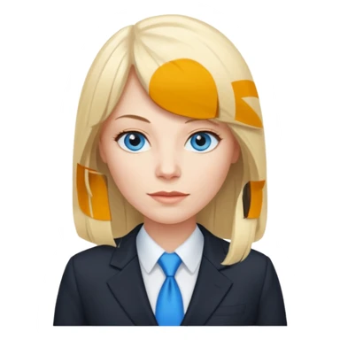 40 yr old white woman, pale skin, long straight blond hair parted in center, blue eyes, bangs, dress clothes for work sticker