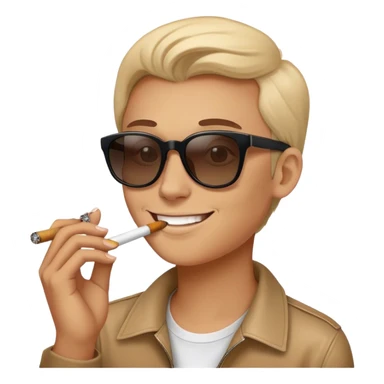 Kissing smiling eyes emoji smoking with cigrette and smoke coming out and wearing sunglasses sticker
