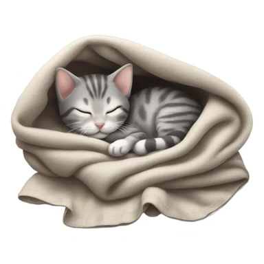 Gray tabby kitten sleeping inside blanket sticker